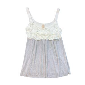 Flower Rosette Applique Colorblock Tank Top Gray Cream Empire Waist Small